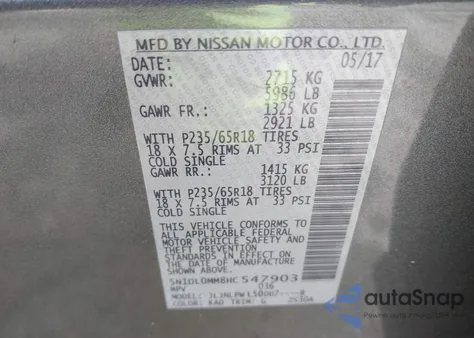 2017 Infiniti Qx60 из США, поврежденный, VIN 5N1DL0MM8HC547903